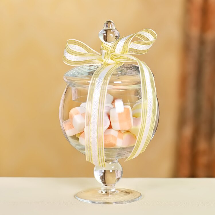 European Style Transparent Glass Candy Jar with Glass Cover Wedding Dessert Display Stand Home Candy Storage Tank: D