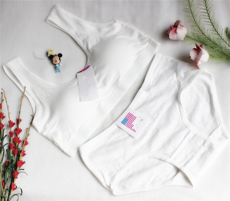 Kids Young Girl Students bra full of pure cotton thin underwear vest+Short Briefs Sets Girls Bra for Teens Children Bras Girl