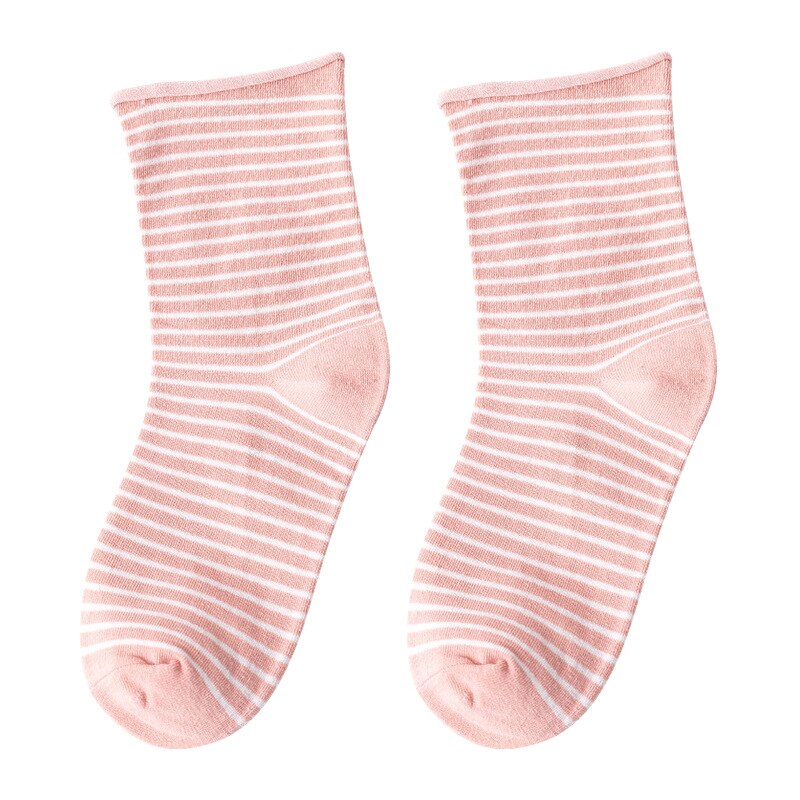 Japanese Harajuku Style Stripe Kawaii Socks Women Autumn Spring Hemming Pink Socks Cotton for Ladies 120601: 04