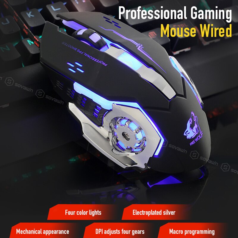 V5 Wired Mechanical Gaming Mouse 4000DPI Optical USB LED Backlit Macro Programmable Computer Mouse Gamer 6 Button for PC Laptop
