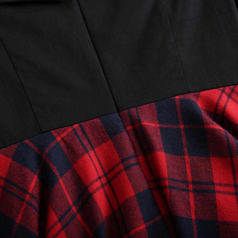 Tonval off shoulder plaid vintage rockabilly festkjole kvinder kortærmet bomuld retro swing kjoler efterår