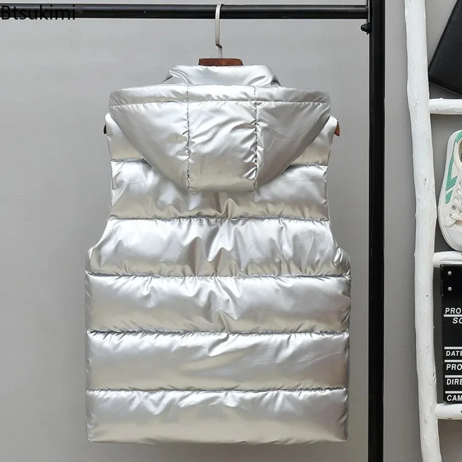 Gilet à capuche en coton brillant pour hommes, gilet , glaçure, tendance coréenne, extérieur, couple, automne, hiver,