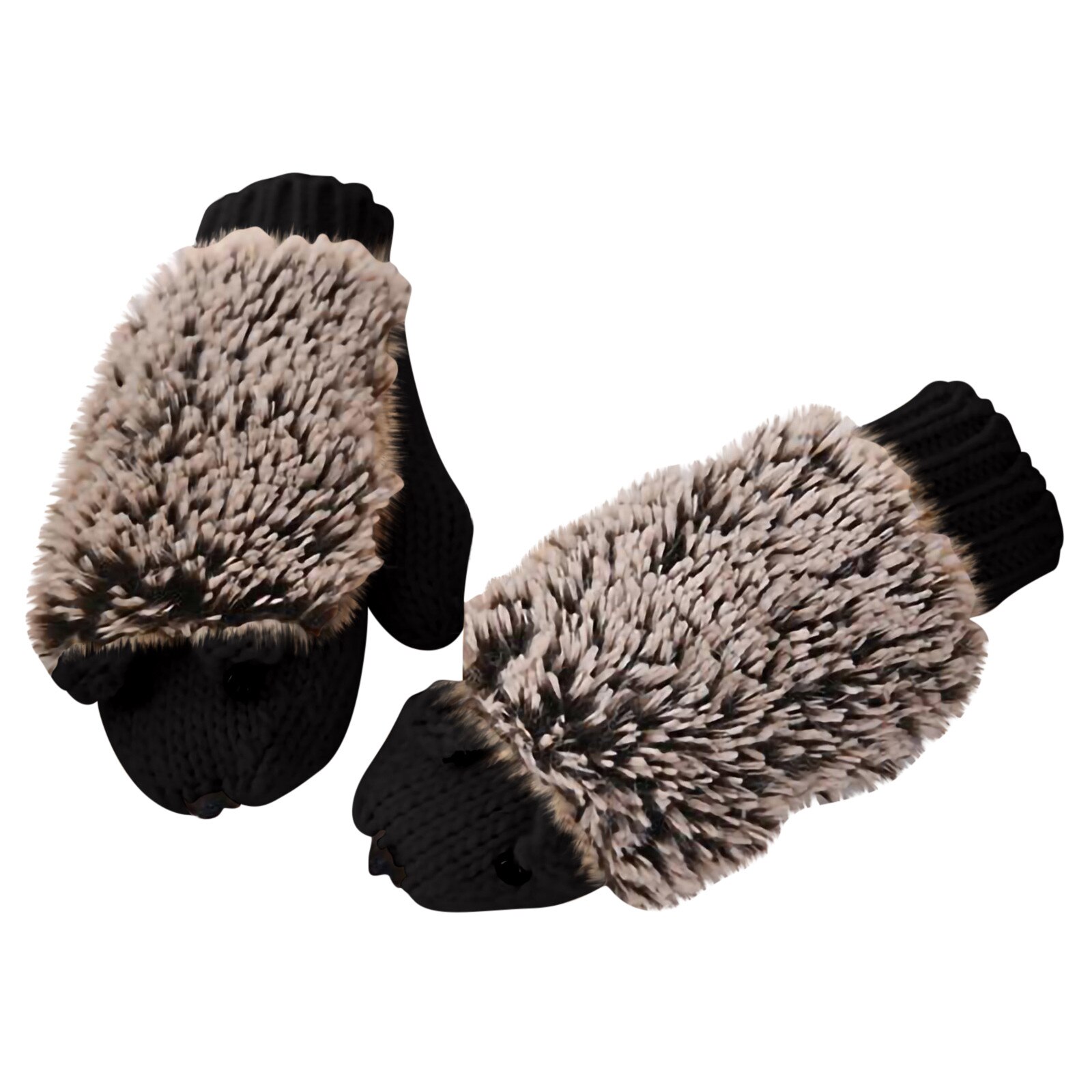 3d Cartoon Animal Girls Novelty Cartoon Winter Gloves For Women Knit Warm Fitness Gloves Hedgehog Heated Villus Wrist Mittens: Black