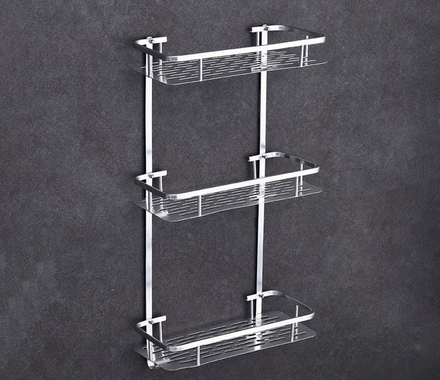 Estantes cuadrados para baño, cesta de ducha de aluminio plateado, soporte para champú de 1-3 capas, colgador de pared, estante de almacenamiento, accesorios organizadores: Rojo