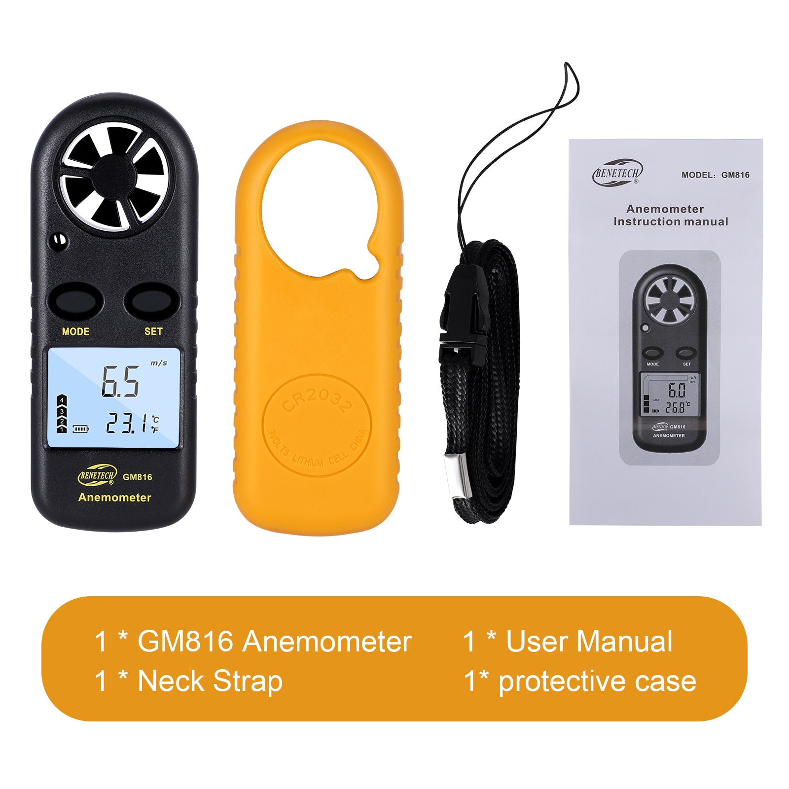 GM816 LCD Handheld Airflow Windmeter Thermometer Digital Anemometer Portable Outdoor Surfing Wind-Speed Gauge Meter 105*40*18mm