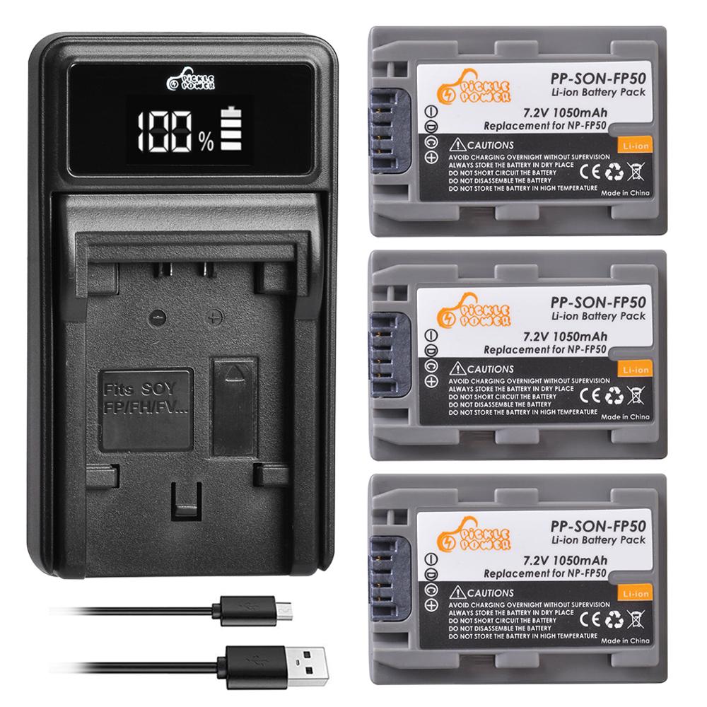 NP-FP50 NP FP50 NPFP50 Battery and LED Charger Set for Sony NP-FP30 NP-FP50 NP-FP60 NP-FP70 NP-FP71 NP-FP90 Sony DCR-SX40 SX40R: 3 battery 1 charger