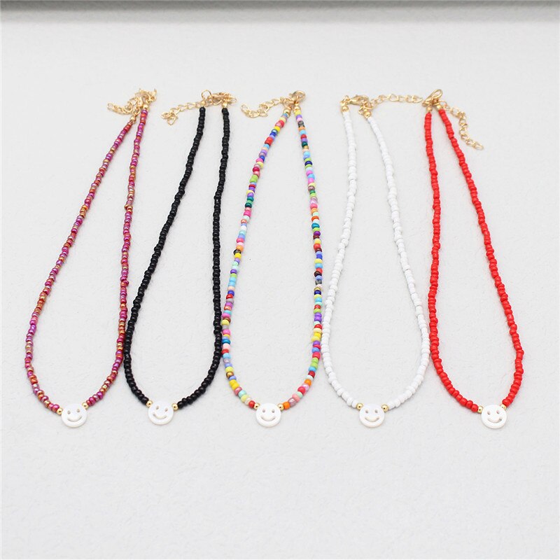 Natural Freshwater Shell Round White Smiley Rainbow Beaded Choker Necklace For Women Chain Jewelry Accessories