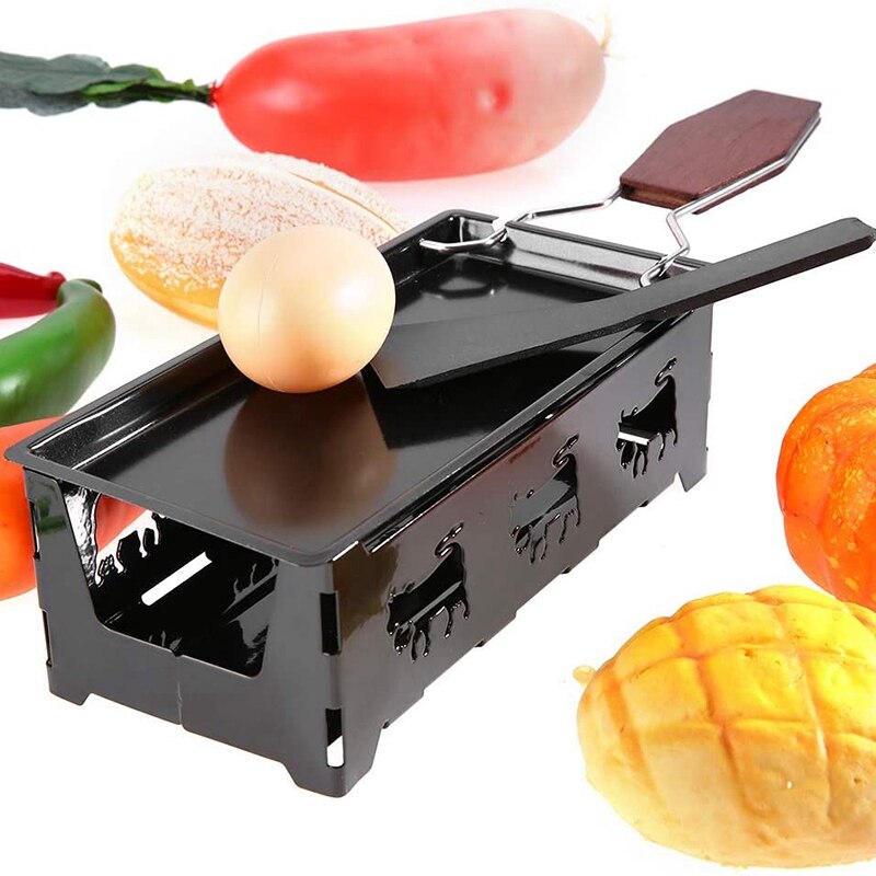 Ost raclette, bærbar non-stick ost raclette rotaster bakebrett komfyr med wodd håndtak grillverktøy