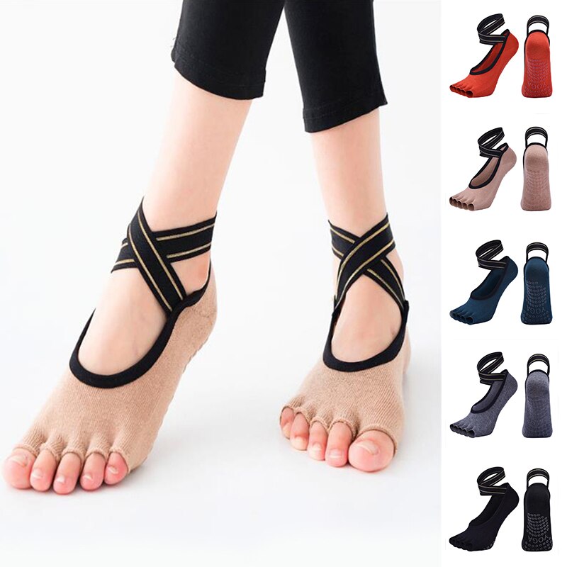 Women Bandage Yoga Socks Anti-Slip Quick-Dry Damping Pilates Ballet Socks Good Grip For Men&Women Cotton Socks