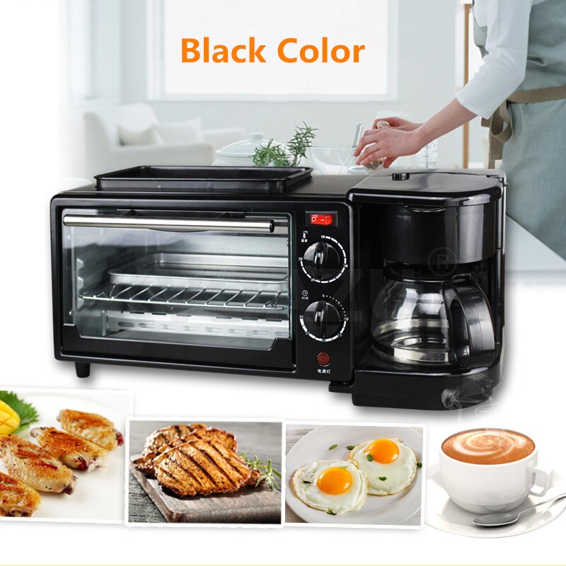 Multi-functional 3 in1 Breakfast Machine coffee tea pot Teppanyaki oven Bread Toaster Baking Maker Frying pan pizza Cooker