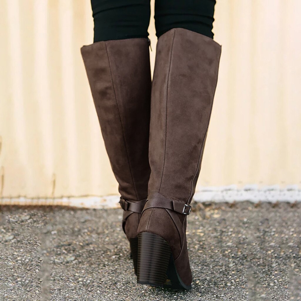 Retro støvler kvinner mykt skinn over kne høye hæler sko plattform varm plysj vinter lange støvler zapatos mujer svart brune støvler