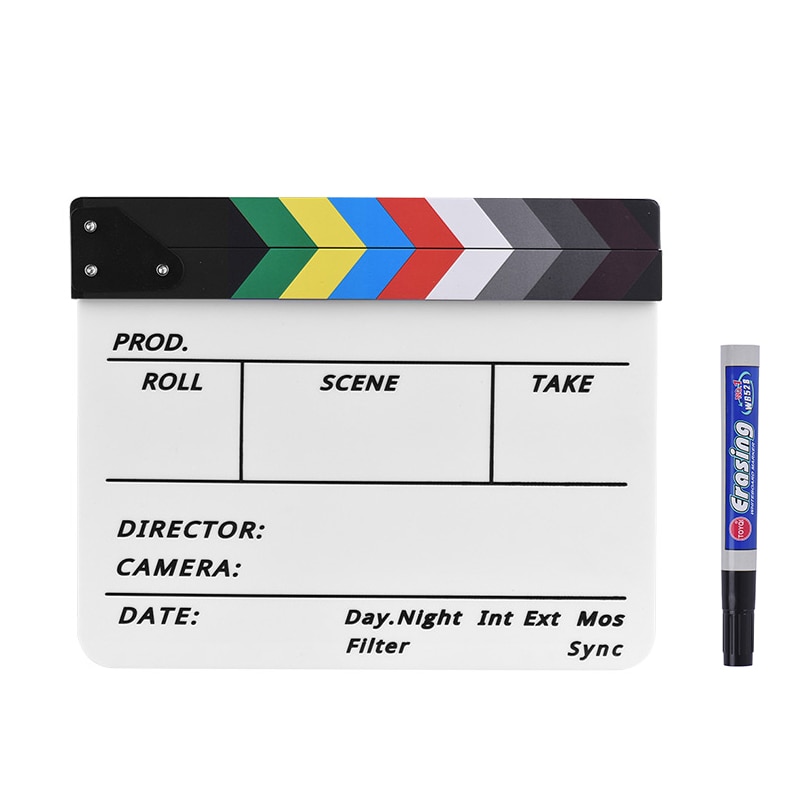 Andoer filmklappe, acryl-schindel, trocken abwischbar, tv-film, regisseur, action-szene, schiefertafel mit markierungsstift, radiergummi