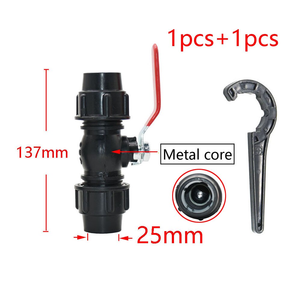 20/25/32/40/50/63Mm Plastic Waterleiding Snelkoppeling Tap Pe Buis koppeling Farm Plastic Metalen Kern Kogelkraan Fittings: 25mm x wrench