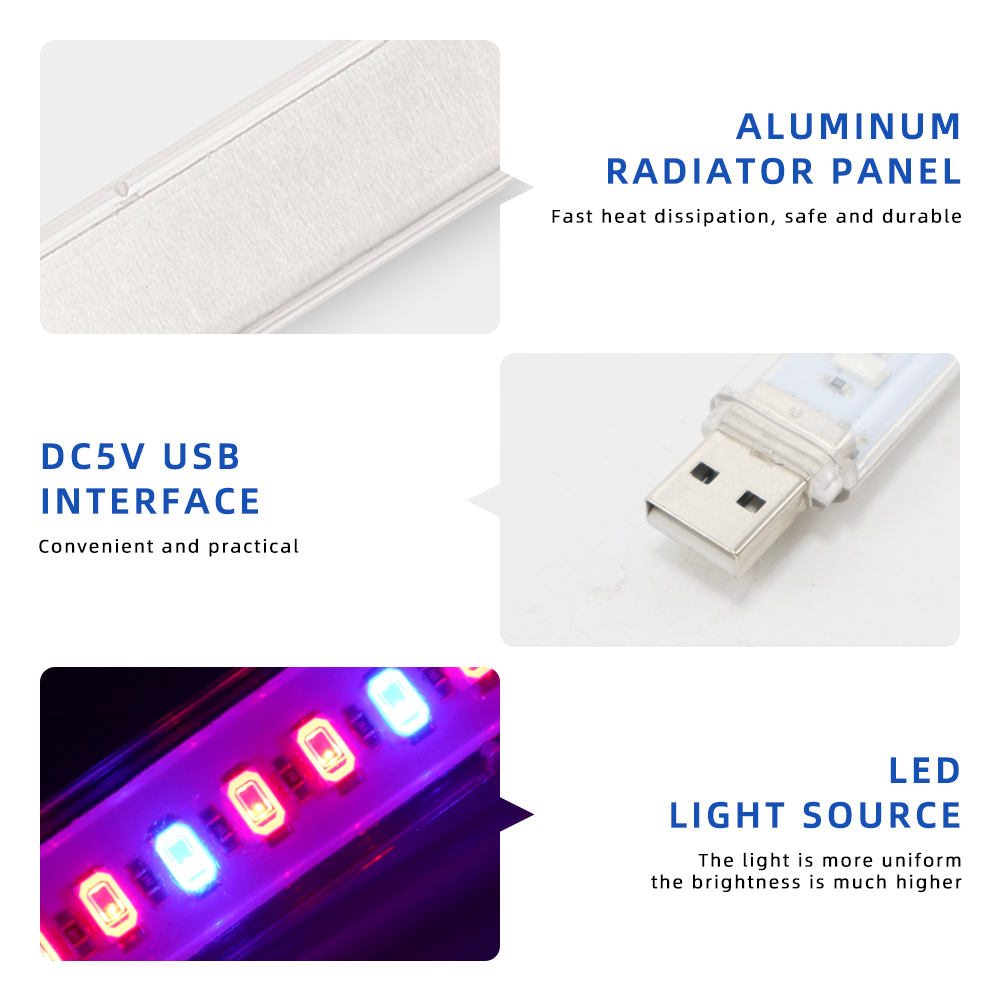 21 lysdioder plantevekstlampe usb bærbar ledet vokse lys fullspektrum phyto ledet voksende lys drevet av  dc5v adapter strømbank