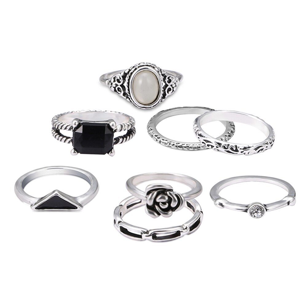 9-teiliges Ring-Set Damen - Verstellbare Punk Ringe Silber