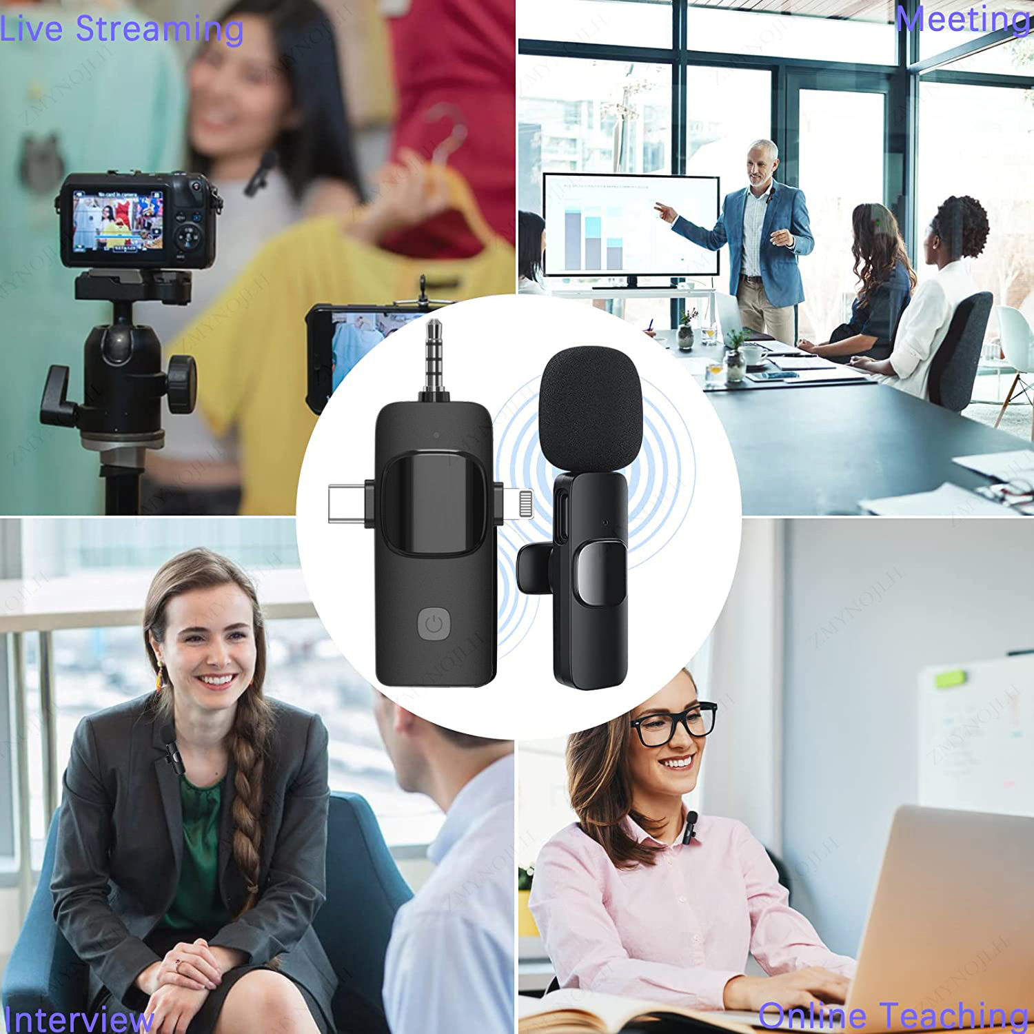 4 In 1 Wireless Lavalier Microphone for iPhone Android 3.5mm for radio Live Recording Noise Reduction Mini Microph