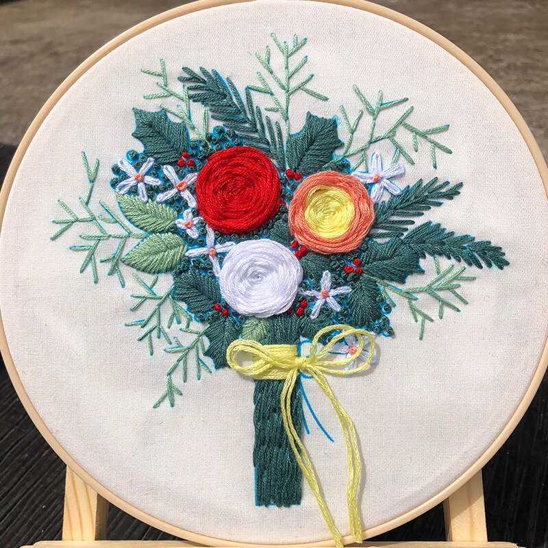 20cm europeiske diy bånd blomster broderi sett med ramme til nybegynner håndarbeid sett korssting serie kunst håndverk sy: Nr. .3