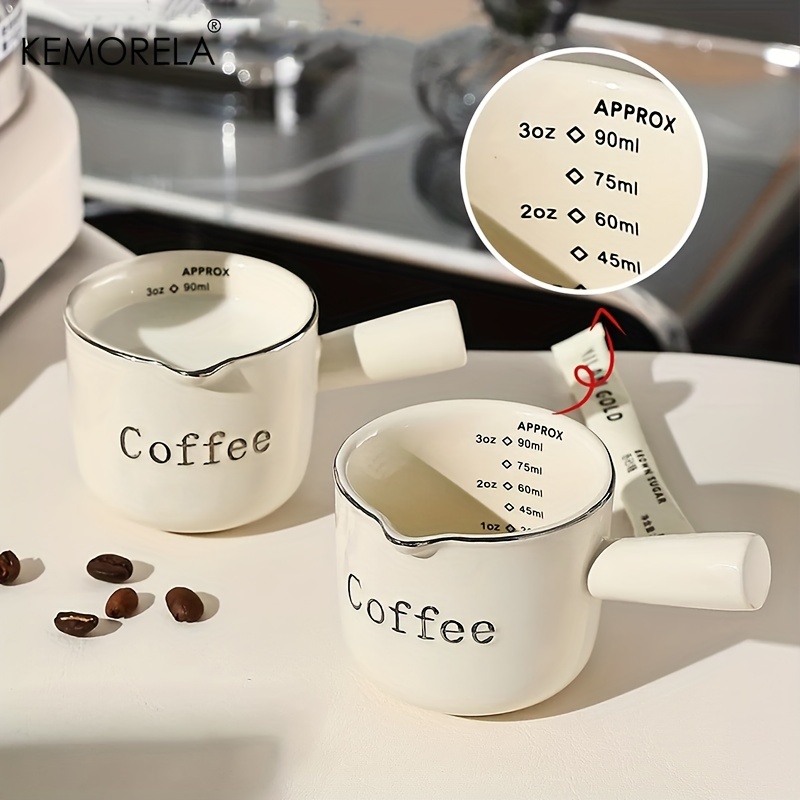 Kemorela 3oz/90ml Ceramic Measuring Cups Espresso Extraction Cup Transfer Cup Milk Cup With Scale kitchen tools