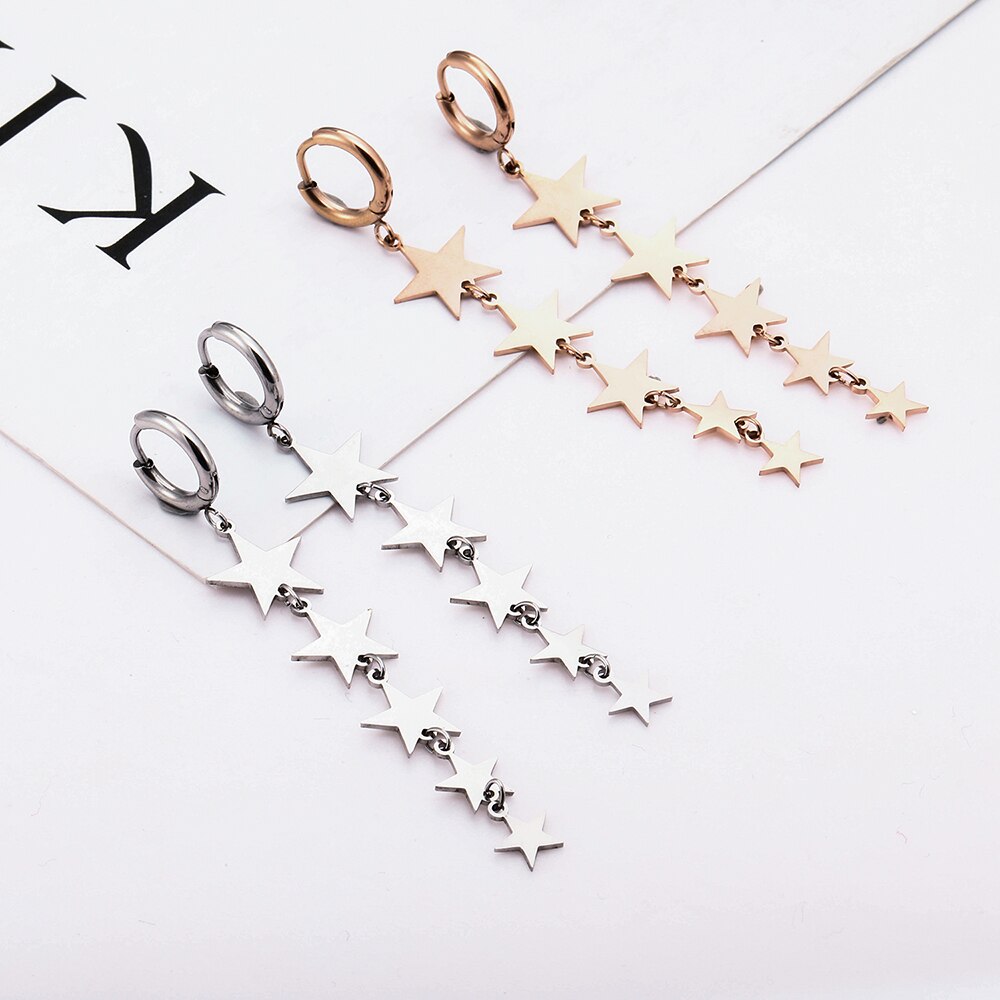 Stainless Steel Hoop Earrings For Women Accessories Jewelry Rose Gold Color Long Multi Star Thick Small Hoops Earring
