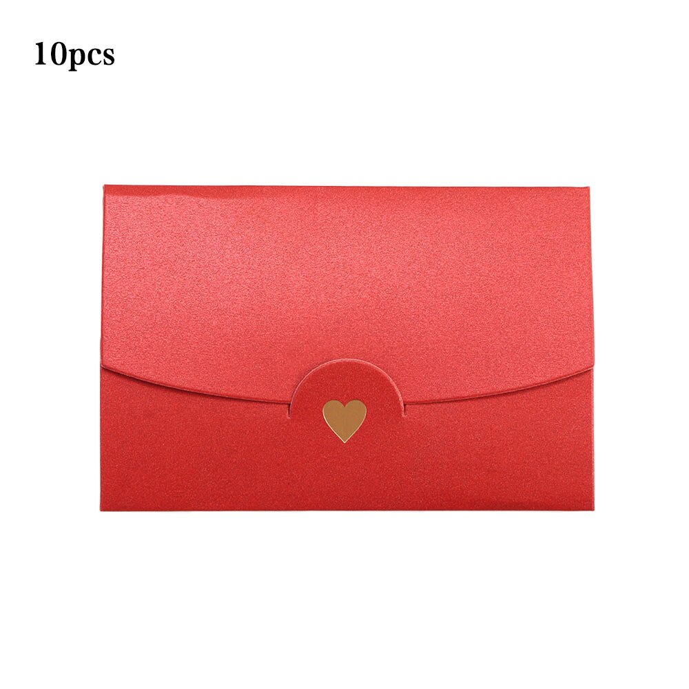 (10 pièces/lot) 10.5*7CM petite carte de voeux nom carte enveloppe estampage à amour nacré papier Mini enveloppes: Red