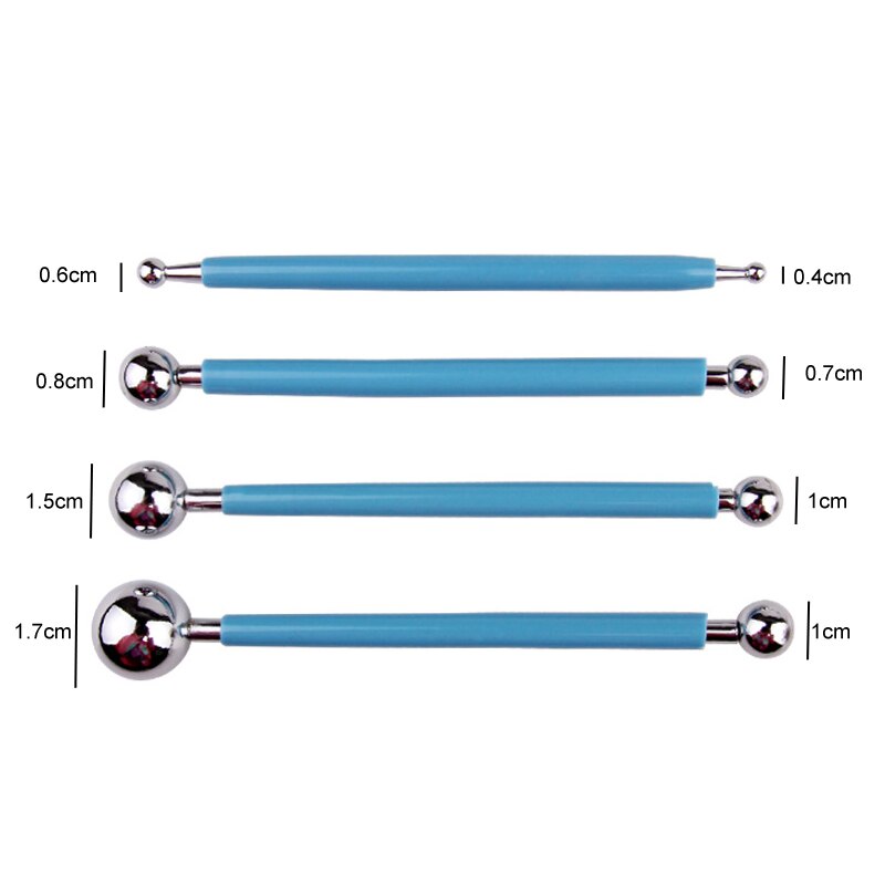 4 Stks/set Suiker Carft Fondant Cake Decorating Carving Tool Rvs Dome Molding Kit Bal Stokken Polymeer Klei Gereedschap