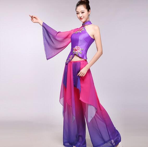 Woman's Chinese ethnic dance performance costume/fan dance show/classical dance Purple Rose 130cm-175cm Height