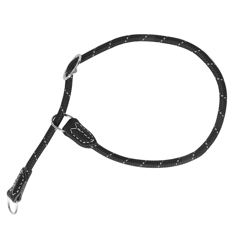 Reflective Nylon P chain dog Collar Handmade leather dog Collars black Round rope soft adjustable dog neck chains length 60cm