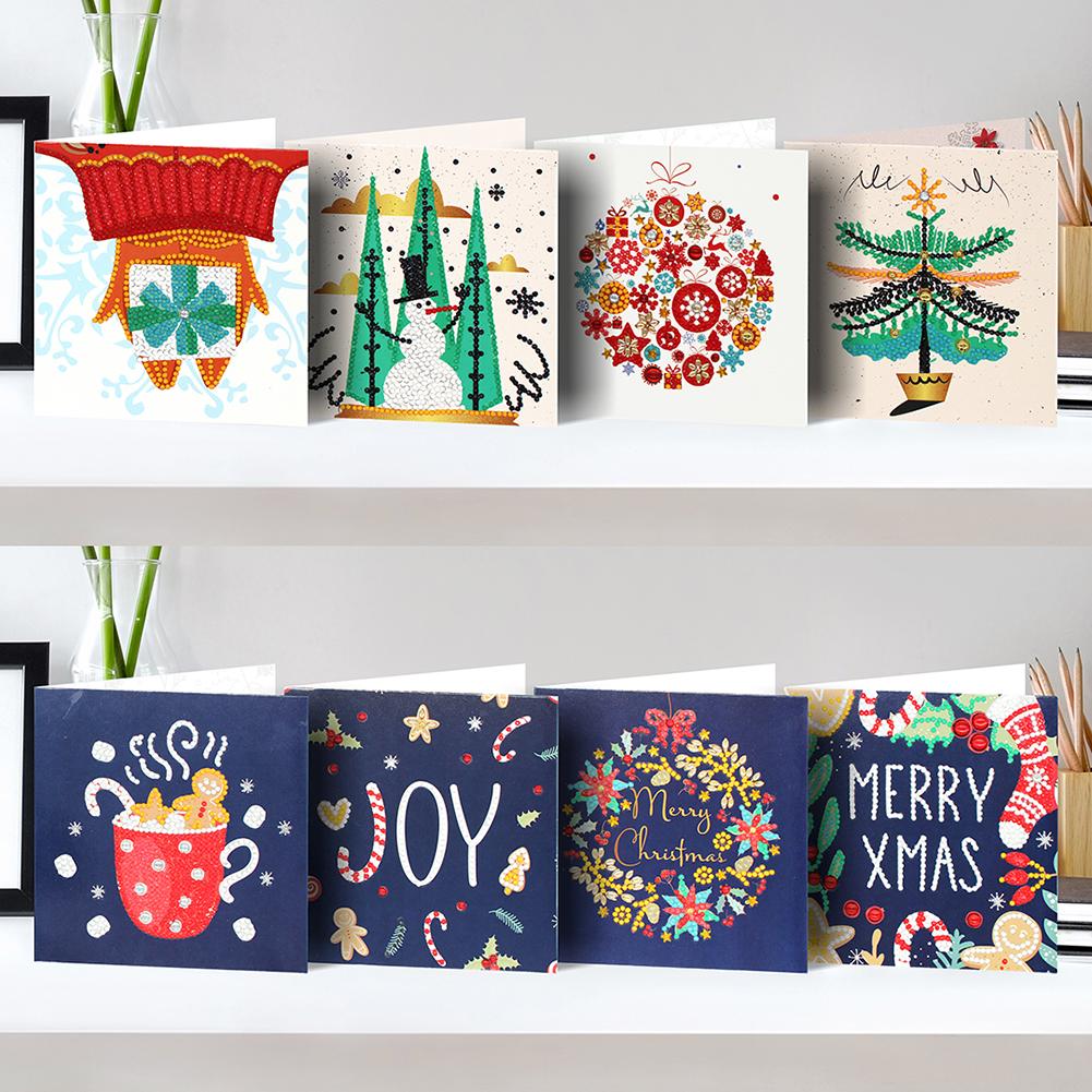 5D Diy Speciale Vormige Diamant Schilderen Kaart Kerst Xmas Verjaardag Festival Card Kerstman Ansichtkaarten 4/8 /12 Pcs