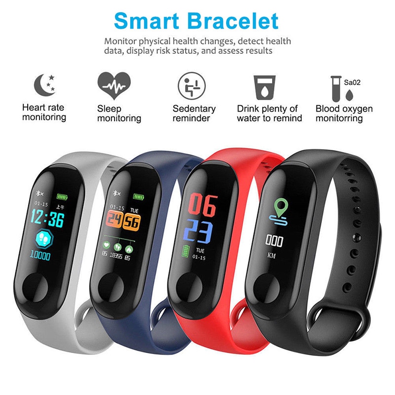 Reloj inteligente M3, pulsera de presión arterial, Monitor de ritmo cardíaco, podómetro deportivo, reloj de Fitness, podómetro para Android IOS