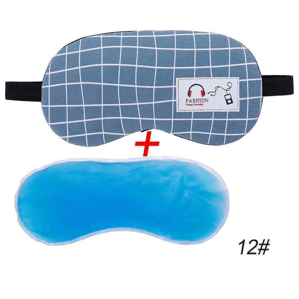 1Pc Sleeping Mask Eyepatch Eye Cover Cotton Mask for Eye Travel Relax Sleeping Aid Eye Patch Shading Eye Mask: 12WithIceGel-Headset
