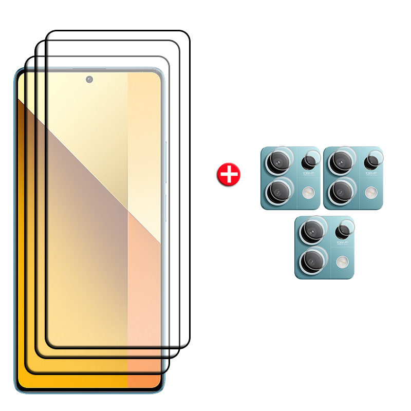 6-em-1 para redmi note 13 5g vidro xiaomi redmi note 13 5g vidro temperado protetor de tela cheia redmi note 13 pro 5g lente vidro: Cáqui / Bundle1:
