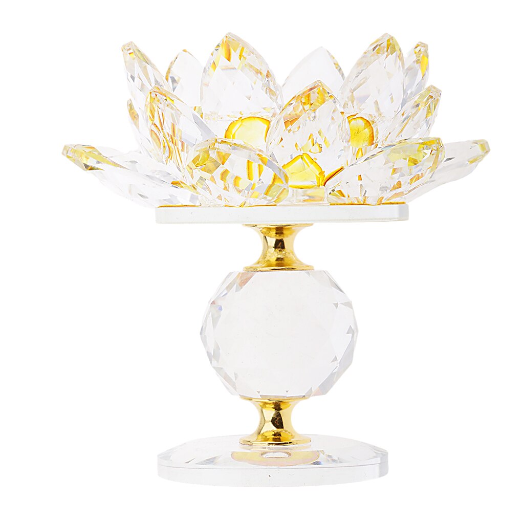 Krystal buddhistisk lotus stor fyrfadslysestage lysestager smør lys lampe base: Gul