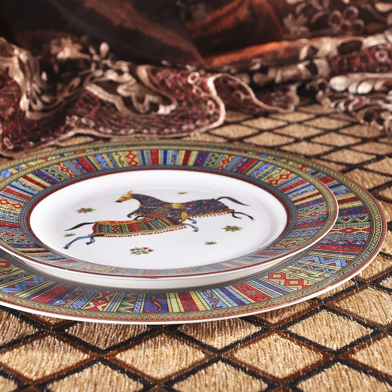 Luxury Porcelain Horse Dinner Plates Bone China Serving Dishes Kitchen Tableware Ashtray European Coffee Cup Saucer