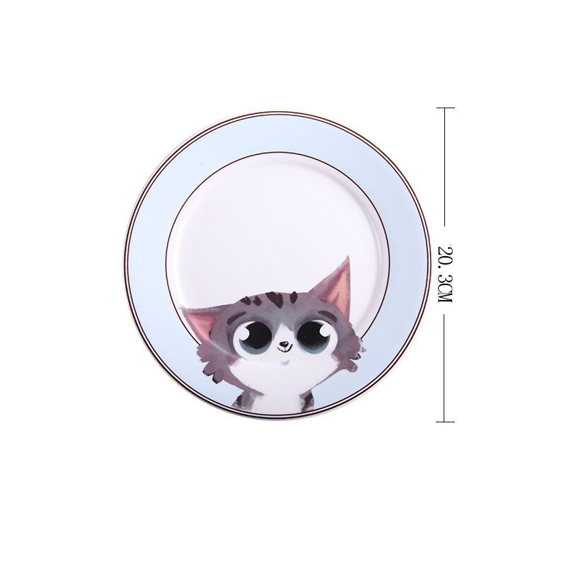 Plato de cerámica redondo de dibujos animados de 8 pulgadas, vajilla de porcelana para niños, estilo occidental, bandeja para carne, fruta, postre, frutos secos, platos para aperitivos: Gato