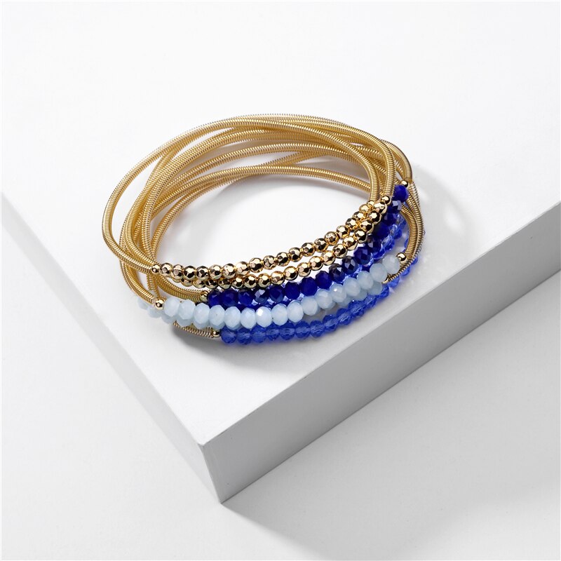 Zfyin 6 Stuks/partij Gelaagdheid Stapelbaar Kralen Streng Armband Set Voor Vrouwen: Blue