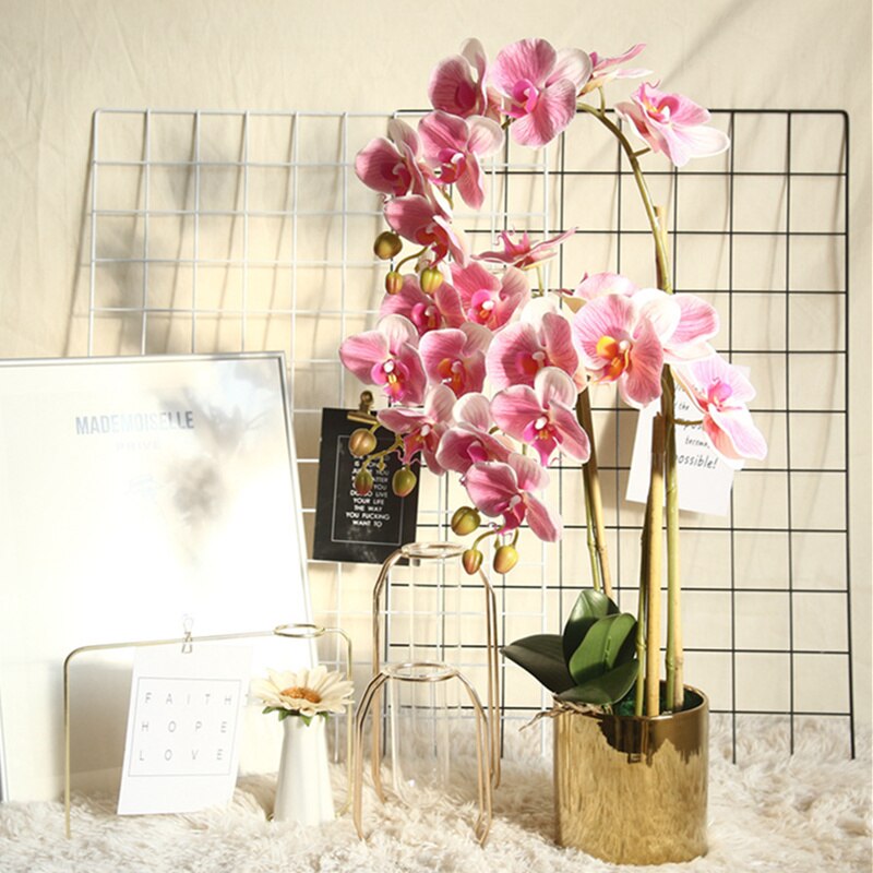 Orquídeas de látex con estampado 3D grandes, flores artificiales blancas, sensación de Orquídea de simulación a mano, flores para decoración de boda y hogar