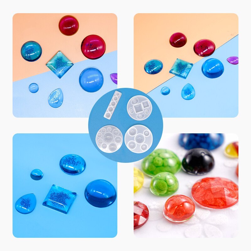 Gemma Del silicone Della Muffa Del Fondente Della Muffa di Vetro Dello Specchio Dotato di Fondo di Cristallo FAI DA TE Bianco Della Decorazione Del Mestiere di Cristallo Gocce di gel di Silice