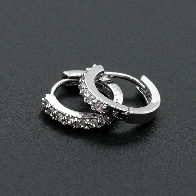 1 paar Frauen Gepflasterte Kristall Zirkon Runde Hoop Ohrringe Einfache Fein Schmuck AIC88