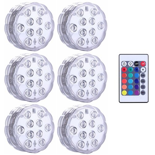 10 Led Submersible Light for Garden Swimming Pool Fountain Spa Party Bathroom IP68 Waterproof Underwater Lamp Remote Control LED: 1 controller 6 light