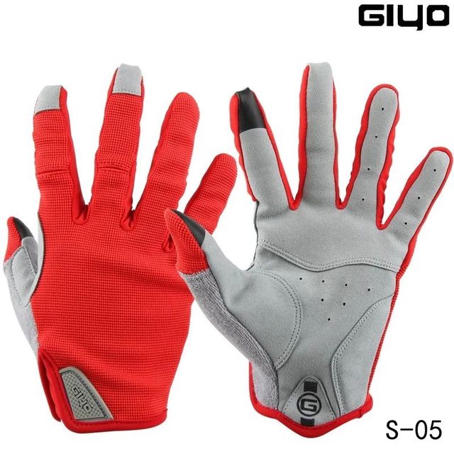Giyo Atmungs Radfahren Voll Finger Handschuhe Tragen-beständig Touchscreen Fahrrad Lycra Stoff Handschuhe Bicicleta Rennrad Lange Handschuhe: S-05 rot / M