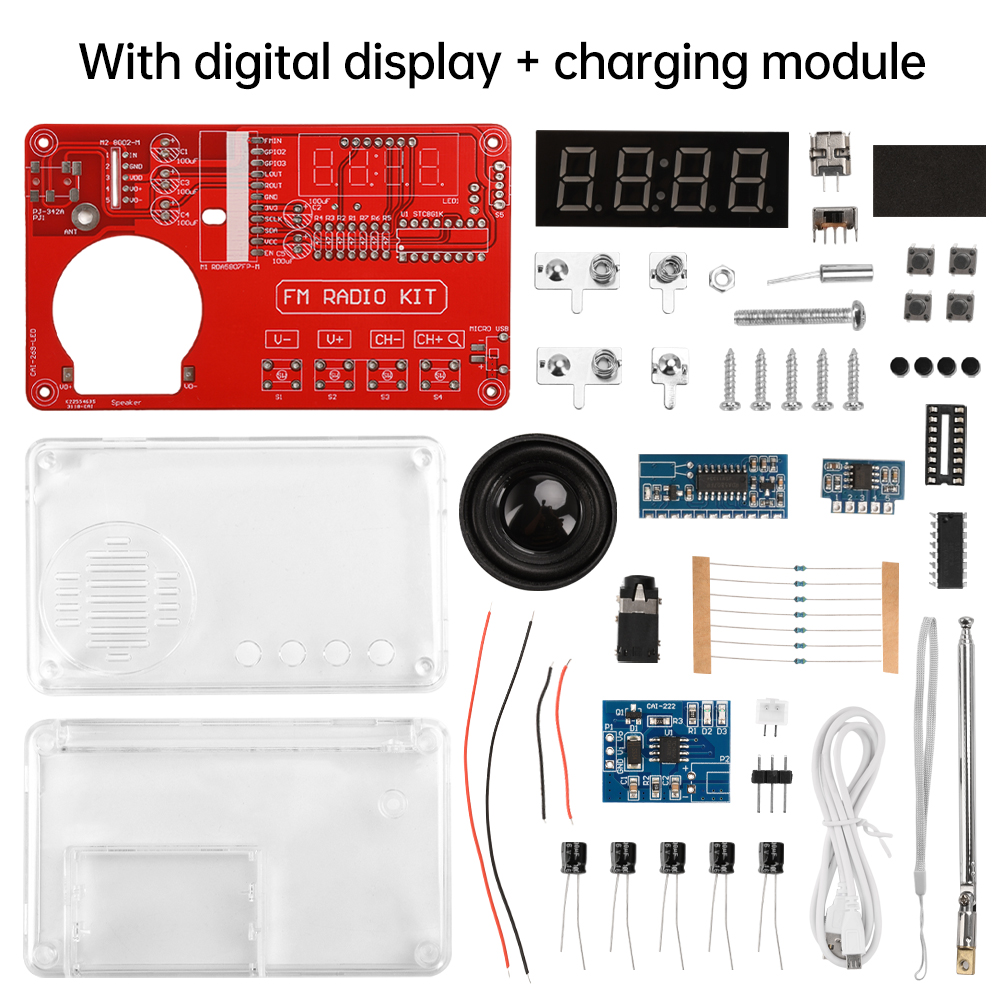 FM Radio DIY Kit 50~108MHz Adjustable Frequency Radio DIY with Speaker Digital Display Multifunction Wireless Radio Receiver: Blue