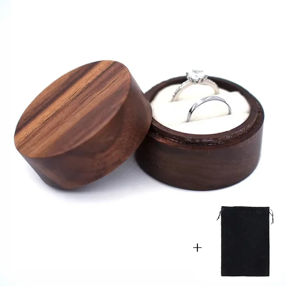 Caja de anillo de madera con logotipo personalizado gratuito, grabado en madera, propuesta de boda, compromiso, madera redonda, caja de anillo con nombre y fecha personalizados gratis: S / YELLOW
