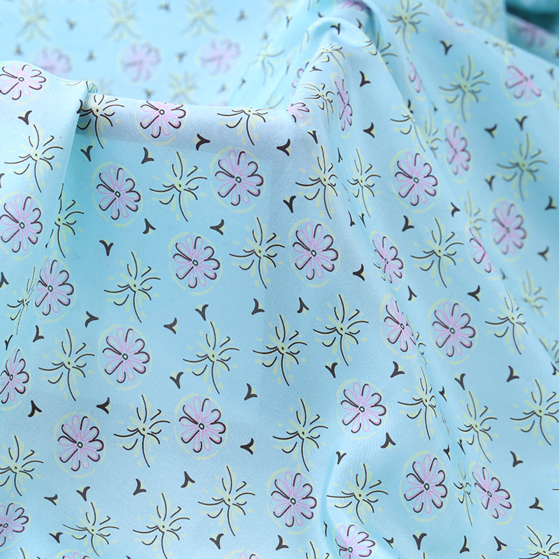 114CM Wide 8MM Thin Small Floral Print Blue Silk Habotai Fabric Good for Summer Dress Skirt Shirt Pants B226