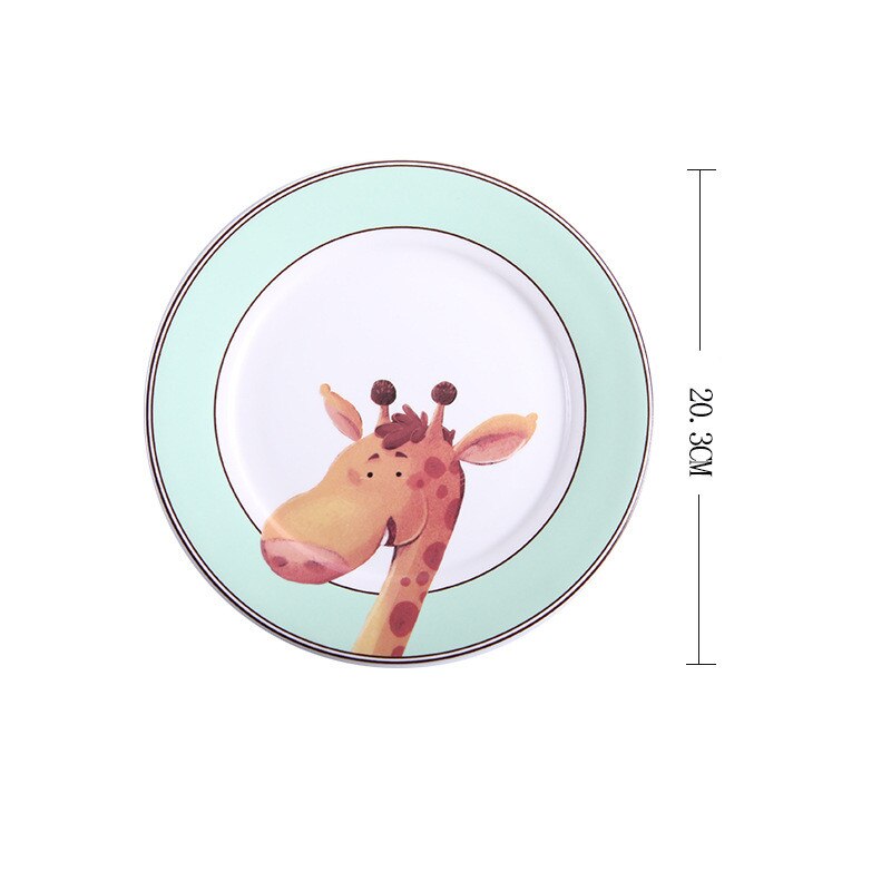Plato de cerámica redondo de dibujos animados de 8 pulgadas, vajilla de porcelana para niños, estilo occidental, bandeja para carne, fruta, postre, frutos secos, platos para aperitivos: Jirafa