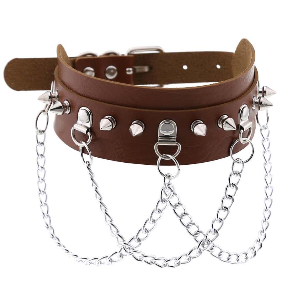 Punk Goth Choker Chain Studded Rivet Pu Leather Collar Spike Choker Necklace Chocker Cool Gothic Jewelry Accessories: brown