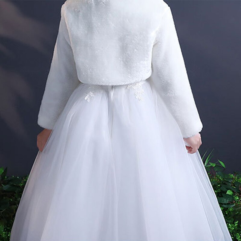 Yoliyolei-abrigo peludo blanco para niña, chal de felpa para boda, cumpleaños, vestido para niña, invierno, otoño, primavera,