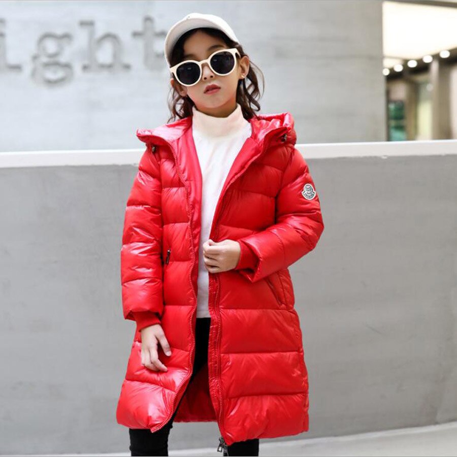 winter long children down jacket for girls winter clothes thick coat snowsuit hooded windproof waterproof kids red jacket: 7T