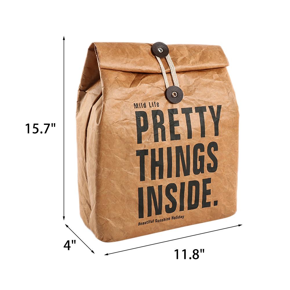 Brown Paper Lunch Bag Reusable Box Sack Durable Insulated Thermal Paper Bag Snack Cooler Picnic Container
