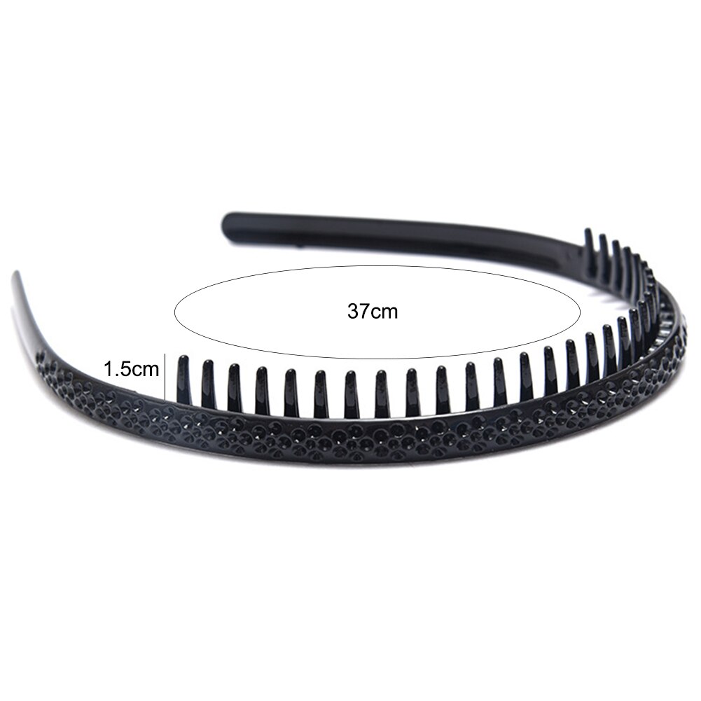 1 uds, cinta para el pelo de color negro liso, elástica, fina, de Metal duro, aro de pelo, diadema de mano, cierre de soporte, horquillas con dientes y corona: 4