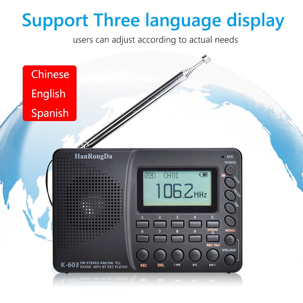 K603 FM/SW/AM Multifunctional Radio Multi Band Digital Radio Stereo MP3 Player LCD Display Speaker